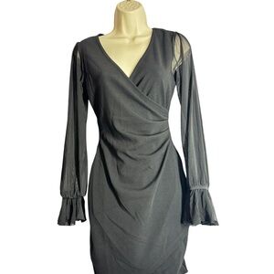 Fashion Nova Black Sheer-Sleeve Wrap Dress